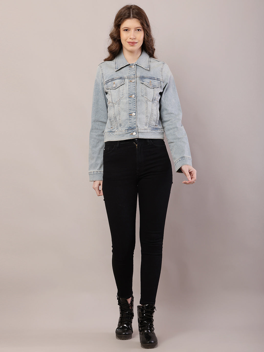 Cotton Denim Full Sleeve with Shirt Collar Light Blue Jacket