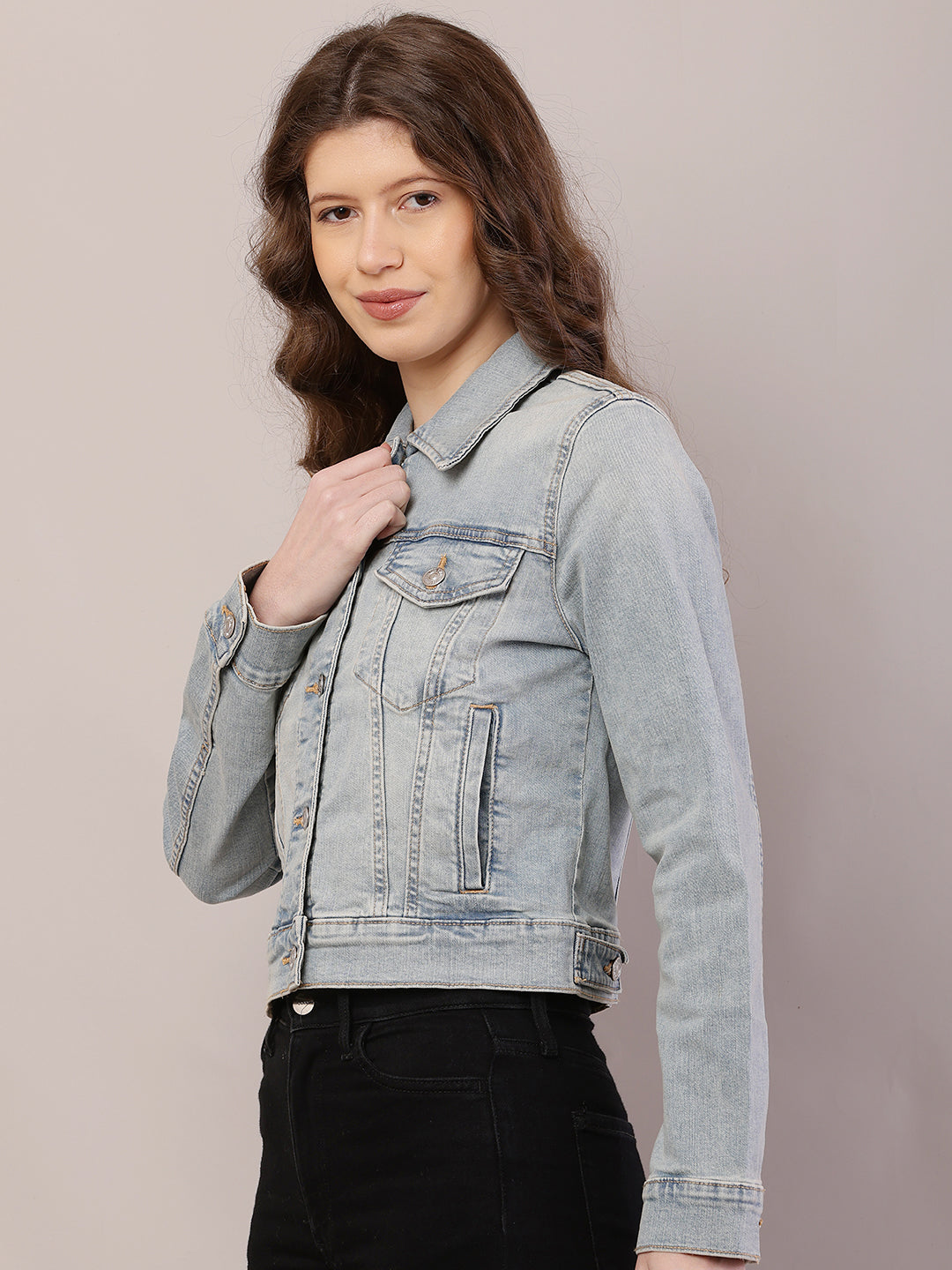 Cotton Denim Full Sleeve with Shirt Collar Light Blue Jacket