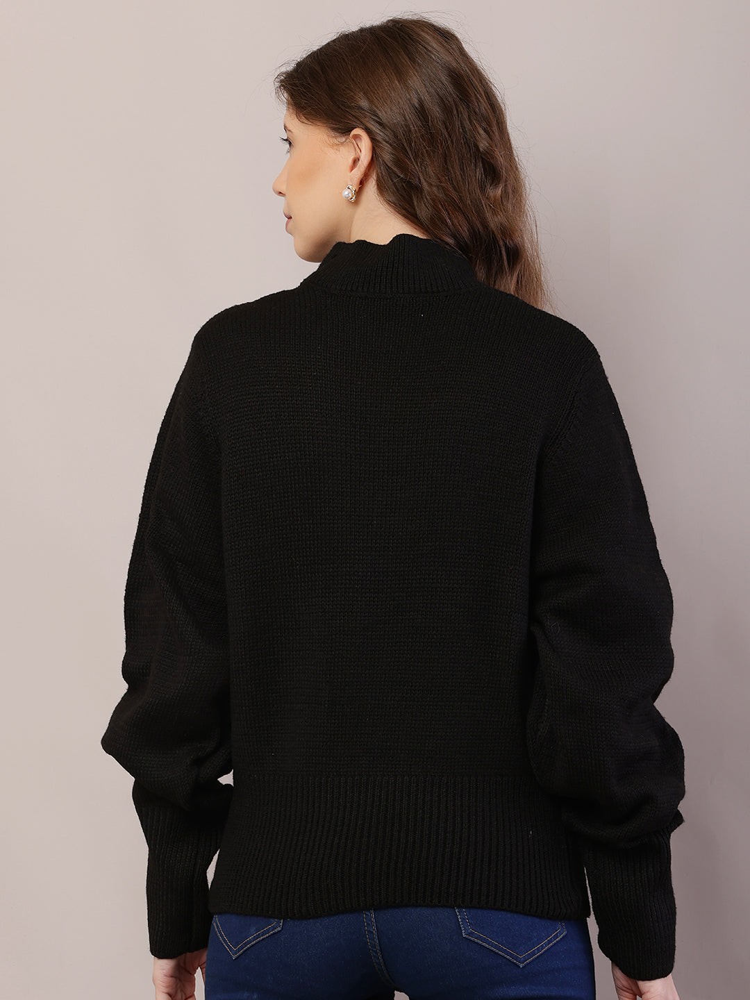 Acrylic Full Sleeve with High-Neck Black Sweater