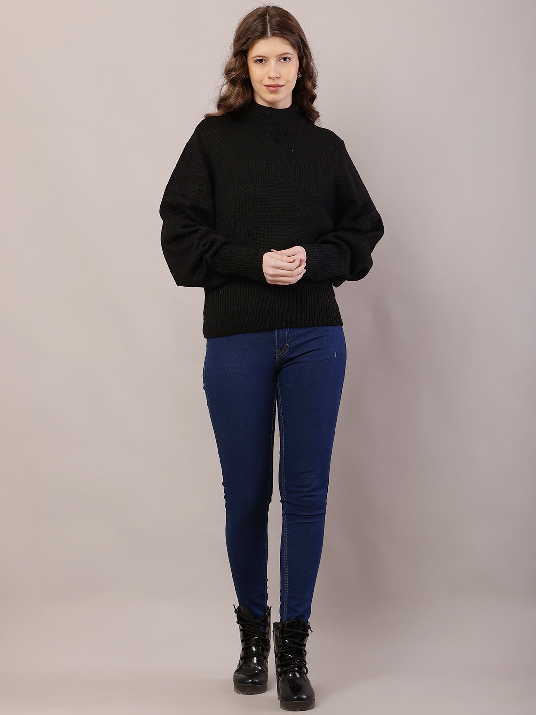 Acrylic Full Sleeve with High-Neck Black Sweater