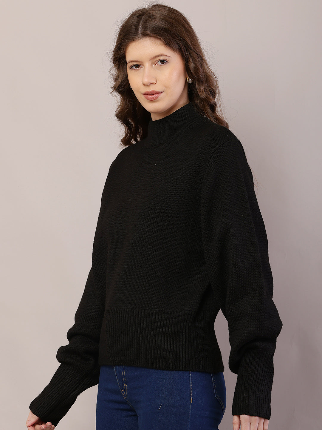Acrylic Full Sleeve with High-Neck Black Sweater