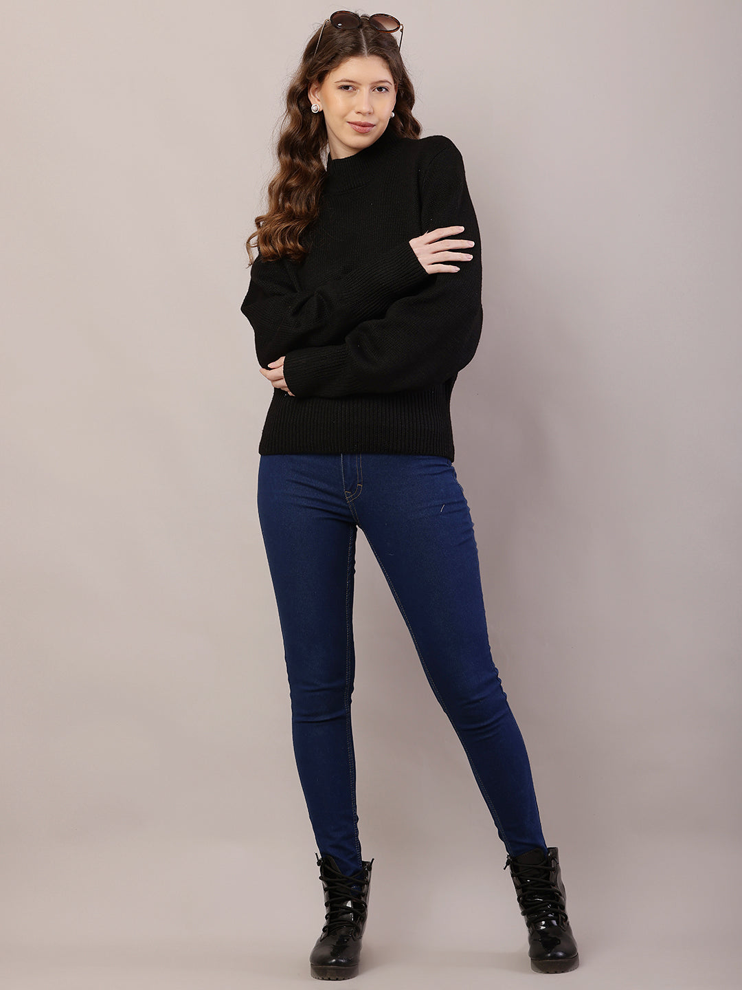 Acrylic Full Sleeve with High-Neck Black Sweater