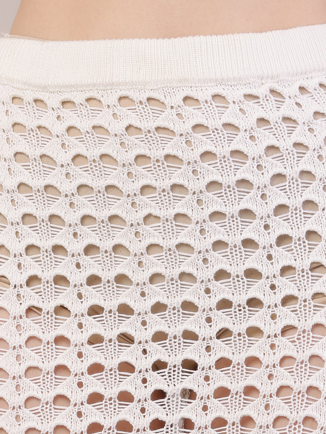 Polyester Mesh Crochet Side Slit Cut off-White Sexy Sheer Maxi Skirt