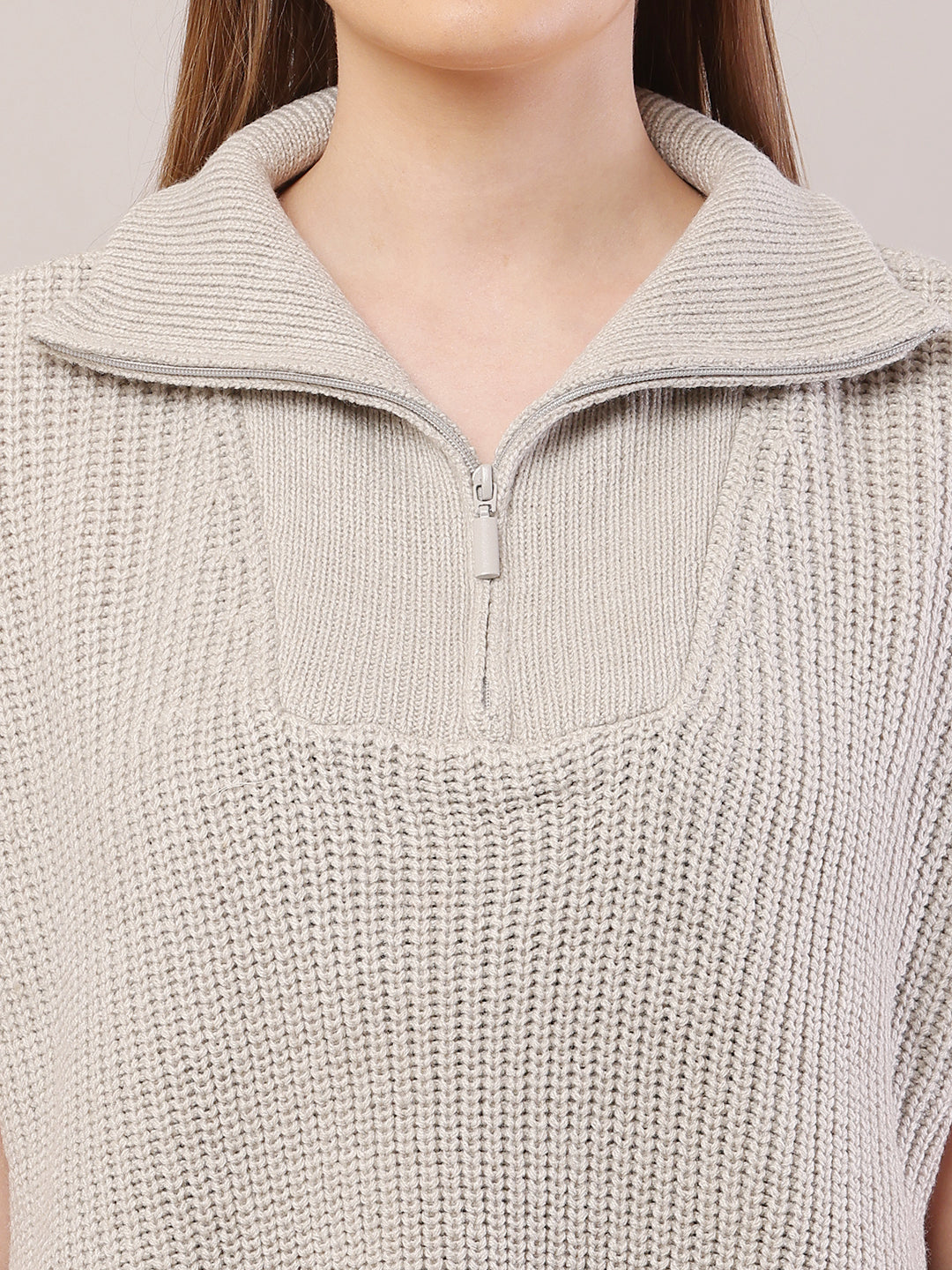 Acrylic Sleeveless with Shirt Collar loose-fitting Grey Sweater