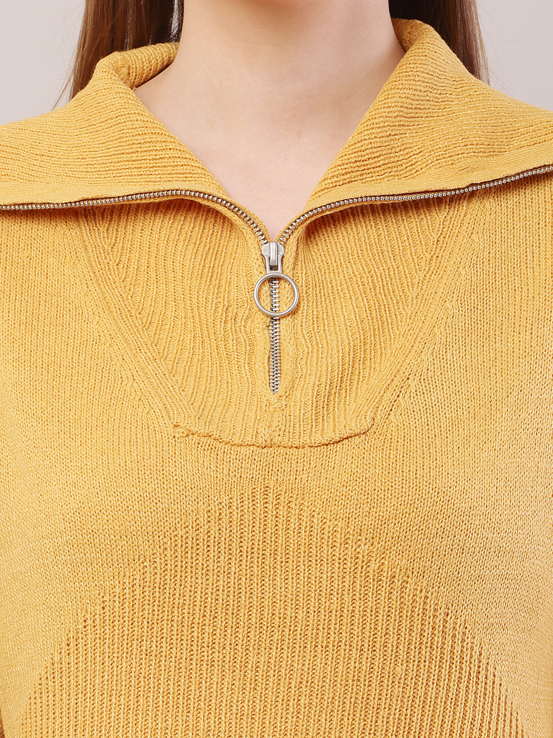 Acrylic Shirt Collar with Full Sleeve Mustard Sweater Dress