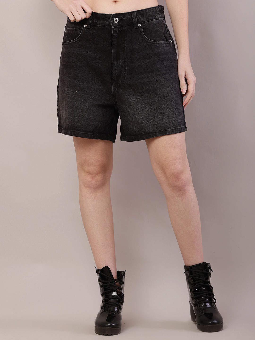 Cotton Solid with belt loops Black short