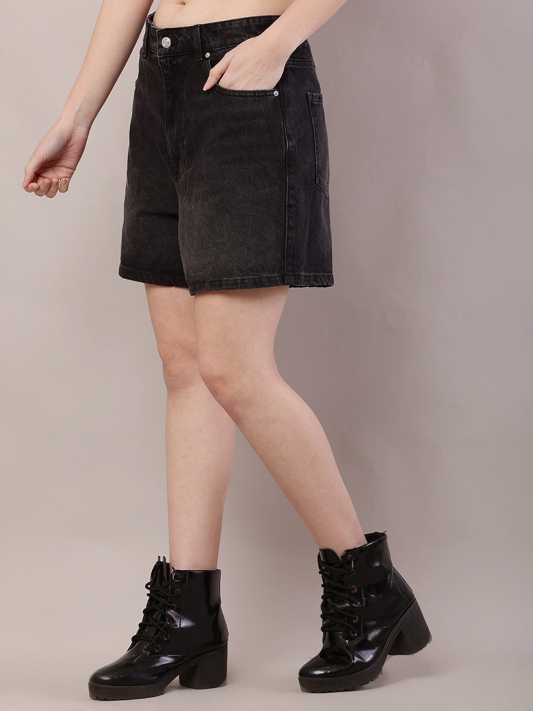 Cotton Solid with belt loops Black short