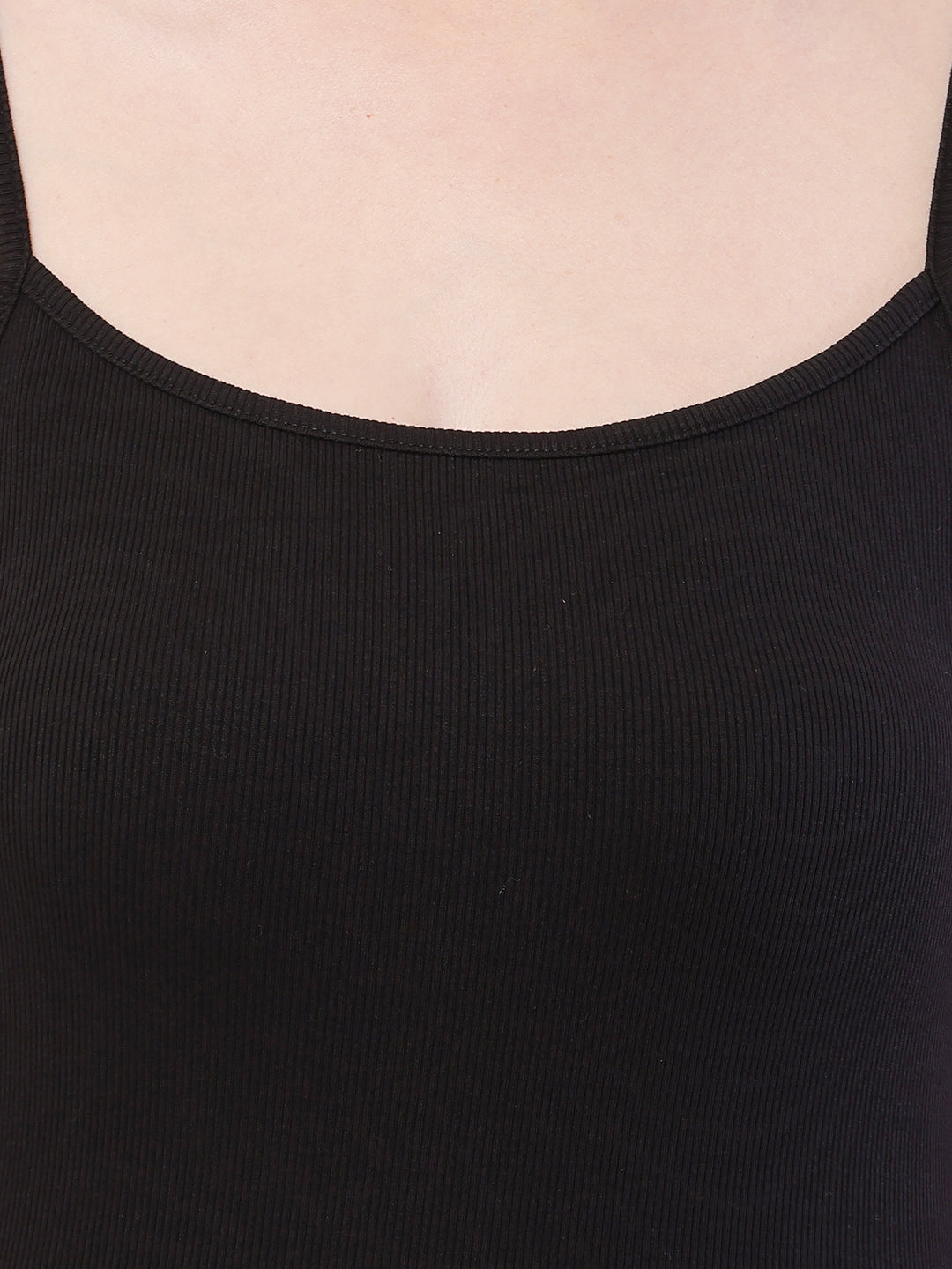 Viscose Sleeveless with Square Neck Black Shoulder Strap Bodycon Dress