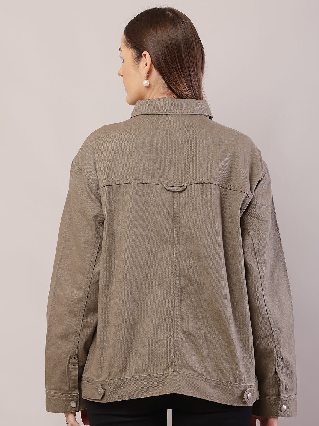 Cotton Full Sleeve with Shirt Collar Loose Style Dark Green Jacket