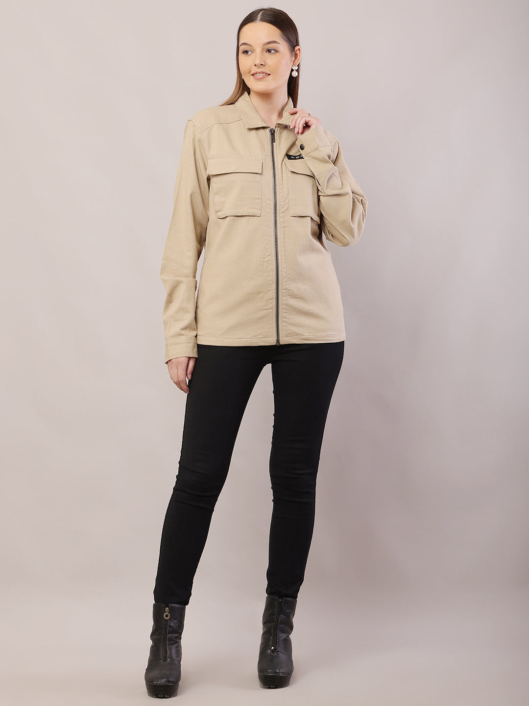 Cotton Full Sleeve with Shirt Collar Brown Jacket