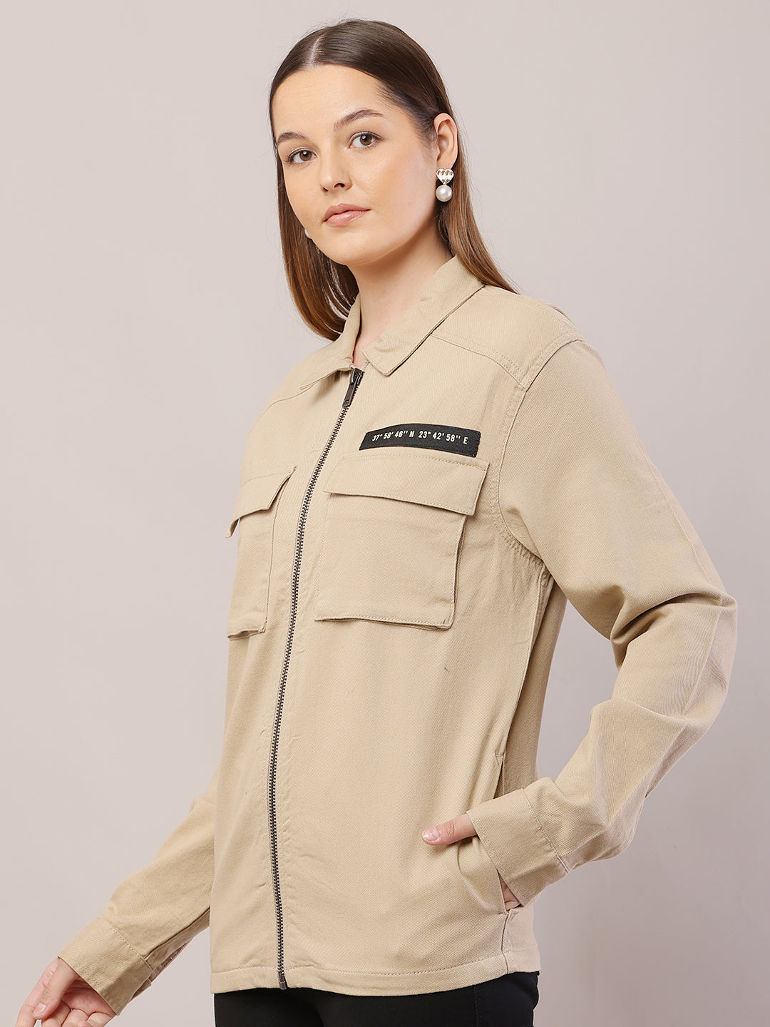 Cotton Full Sleeve with Shirt Collar Brown Jacket