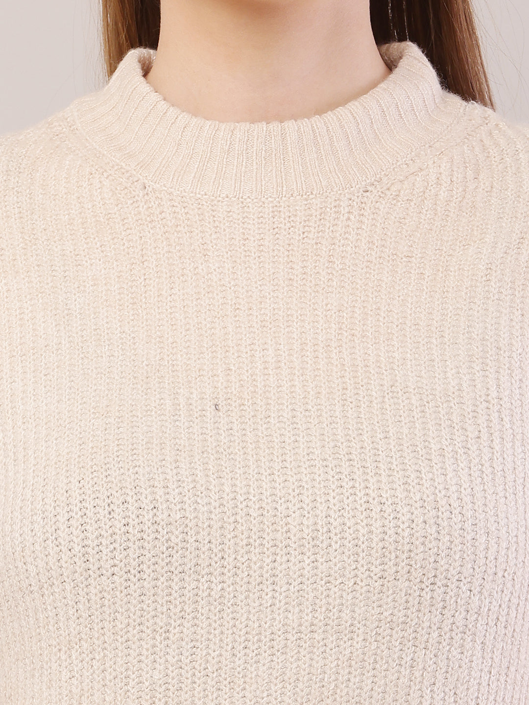 Acrylic Full Sleeve with Crew-Neck Cream Sweater