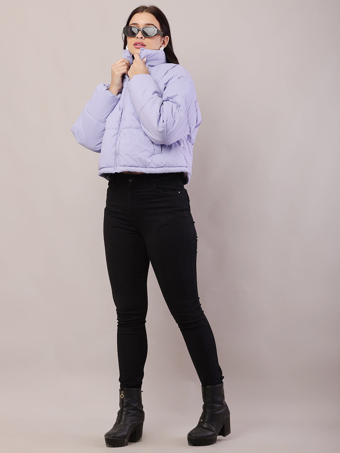 Polyester High-Neck with Full Sleeve Purple Puffer Jacket