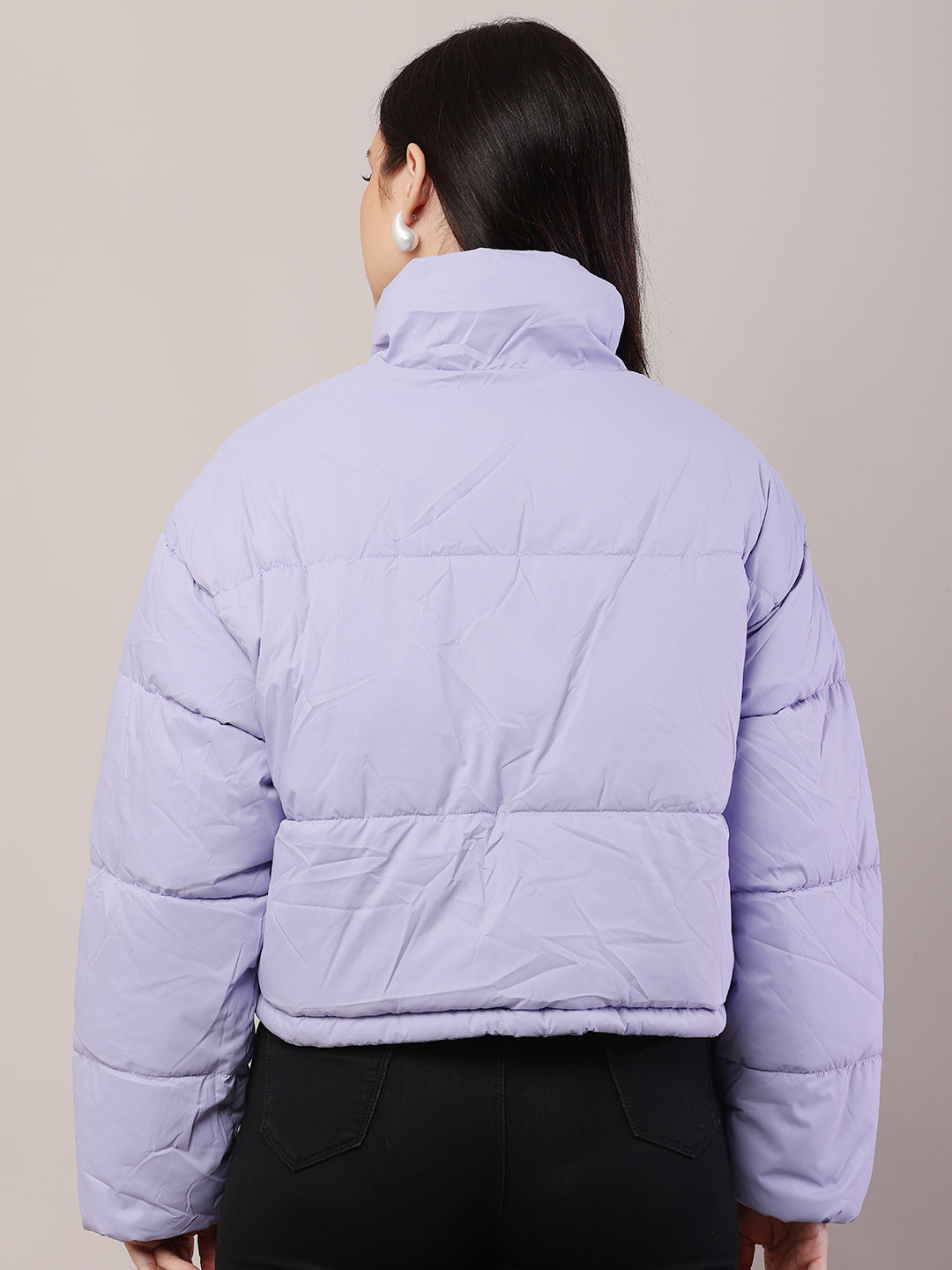 Polyester High-Neck with Full Sleeve Purple Puffer Jacket