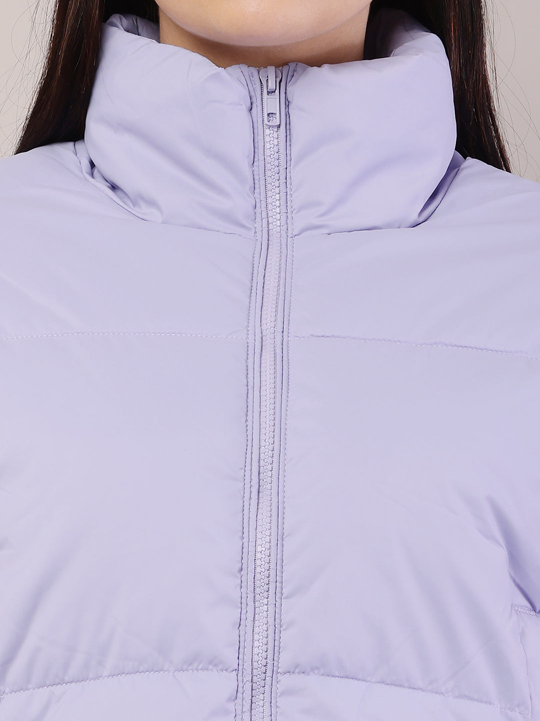Polyester High-Neck with Full Sleeve Purple Puffer Jacket