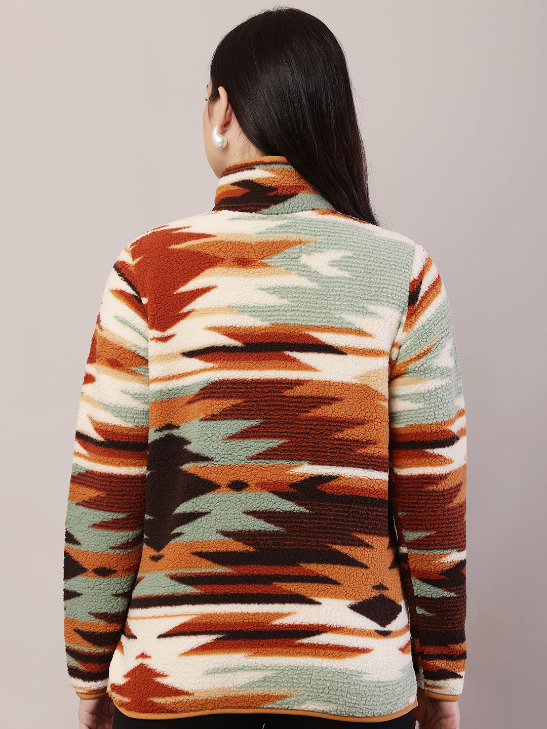 Polyester Full Sleeve with High-Neck Ethnic Print Sweatshirt
