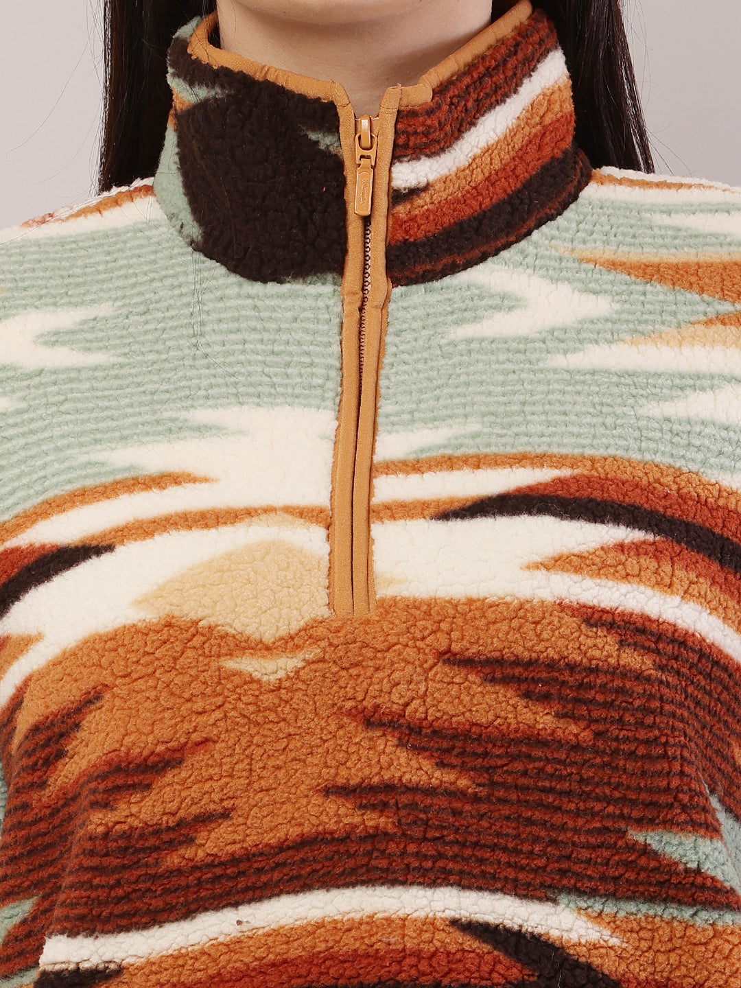 Polyester Full Sleeve with High-Neck Ethnic Print Sweatshirt