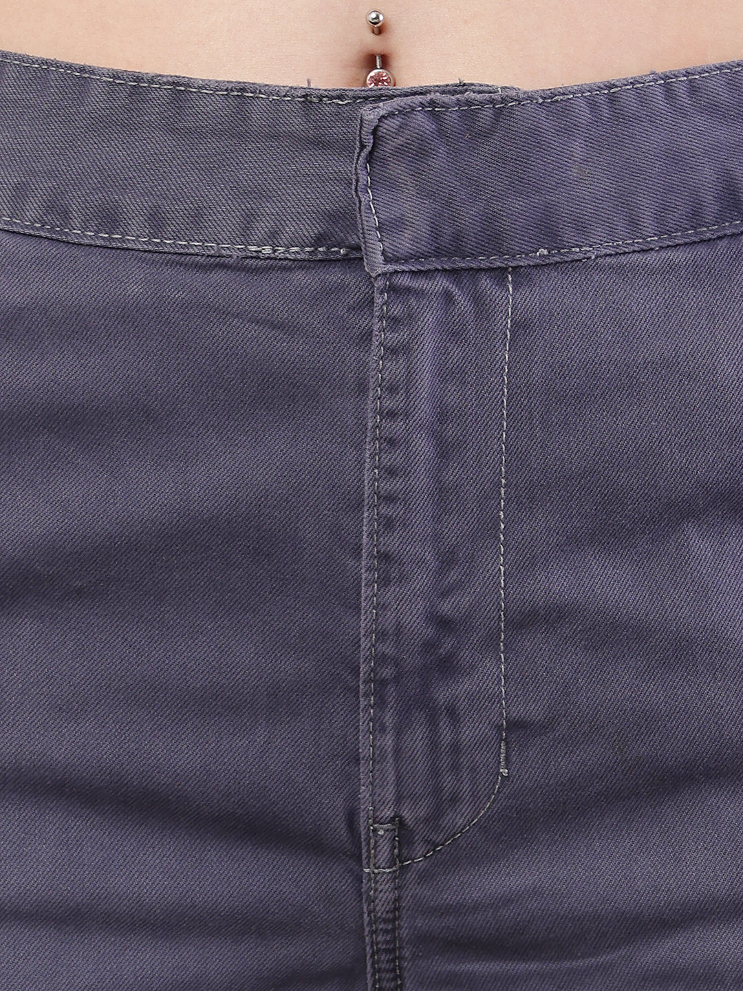 Cotton Regular Fit Belt loop Solid Wide Leg Grey Pant