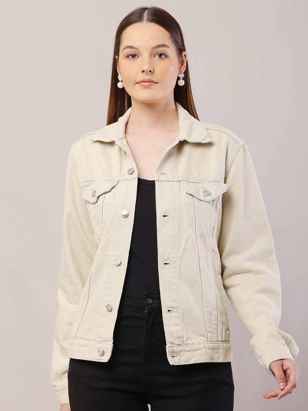 Cotton Full Sleeve with Shirt Collar Light Beige Jacket