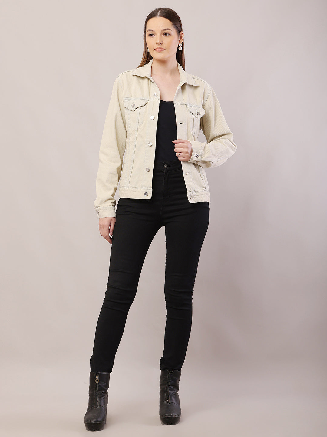 Cotton Full Sleeve with Shirt Collar Light Beige Jacket
