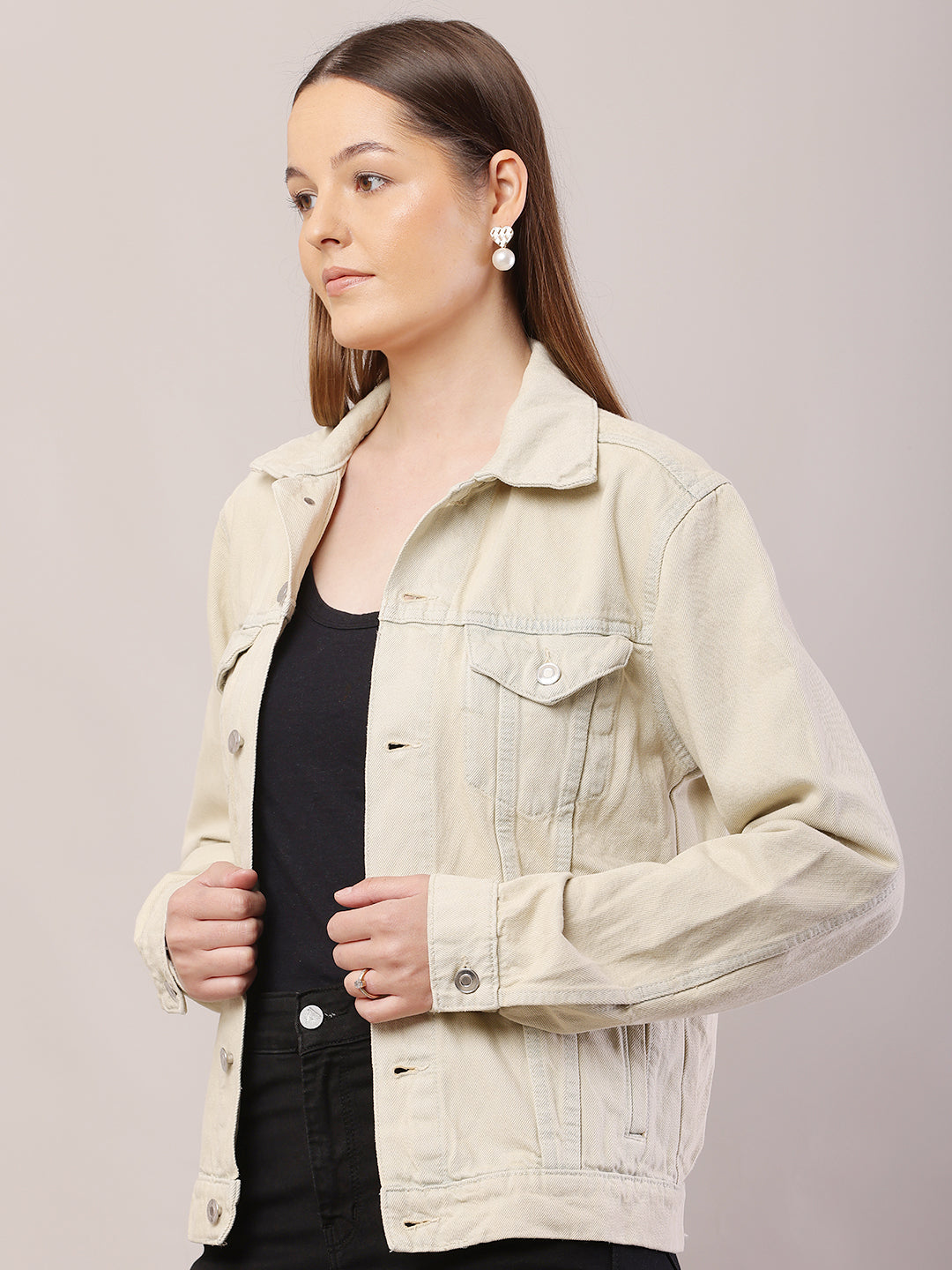 Cotton Full Sleeve with Shirt Collar Light Beige Jacket