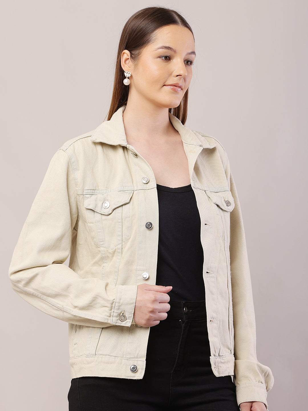 Cotton Full Sleeve with Shirt Collar Light Beige Jacket