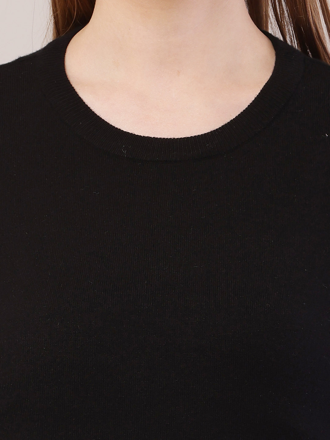 Viscose Round Neck with Full Sleeve Crop Black Sweater
