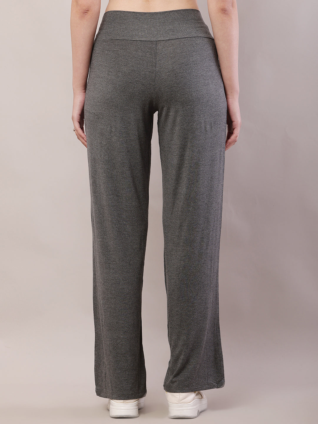 Cotton High-waist Solid Fleece Warm Grey Trouser