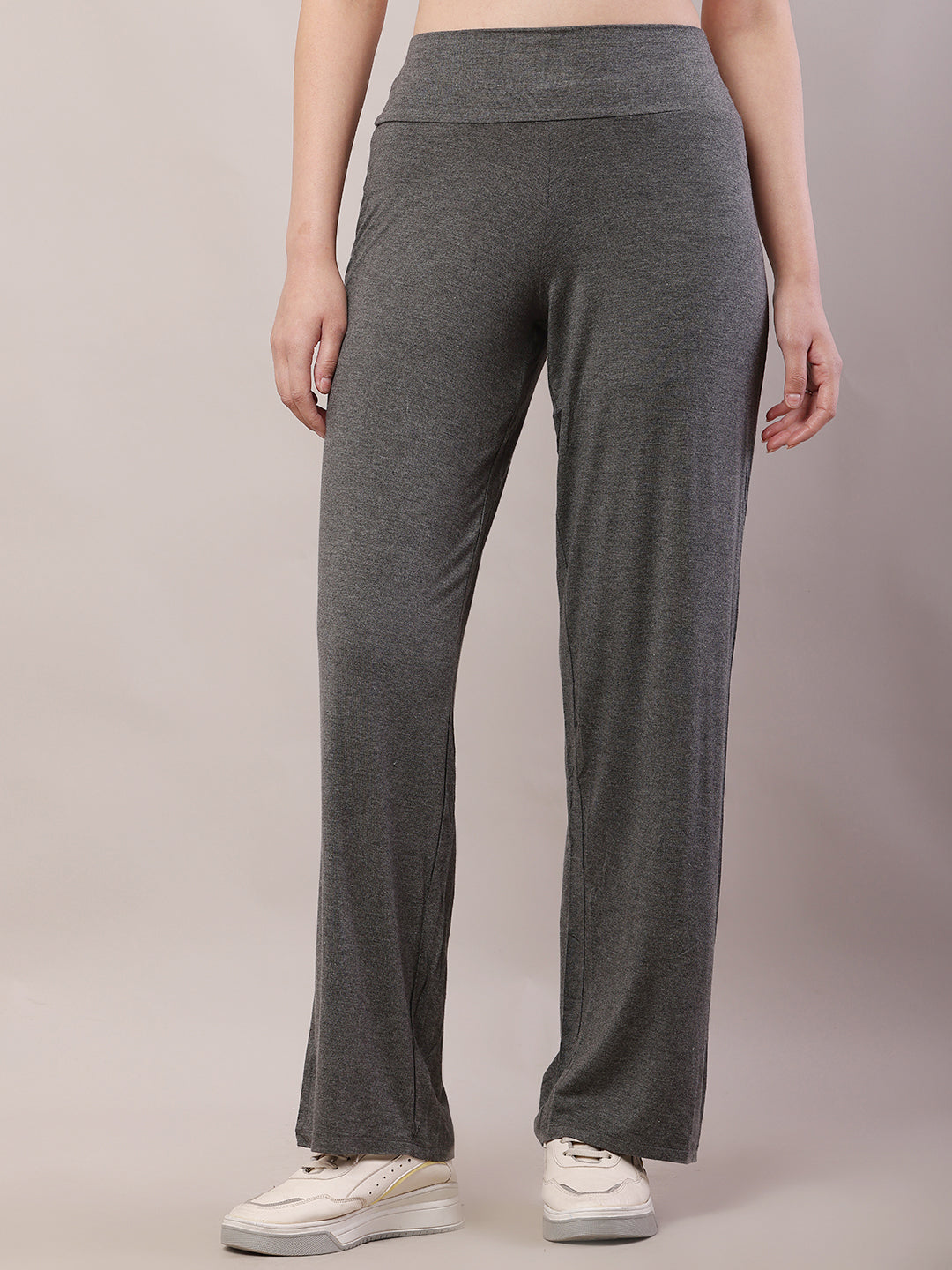 Cotton High-waist Solid Fleece Warm Grey Trouser