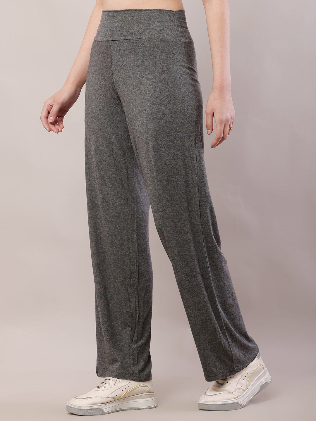 Cotton High-waist Solid Fleece Warm Grey Trouser