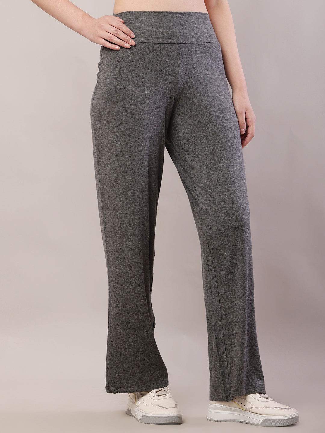 Cotton High-waist Solid Fleece Warm Grey Trouser