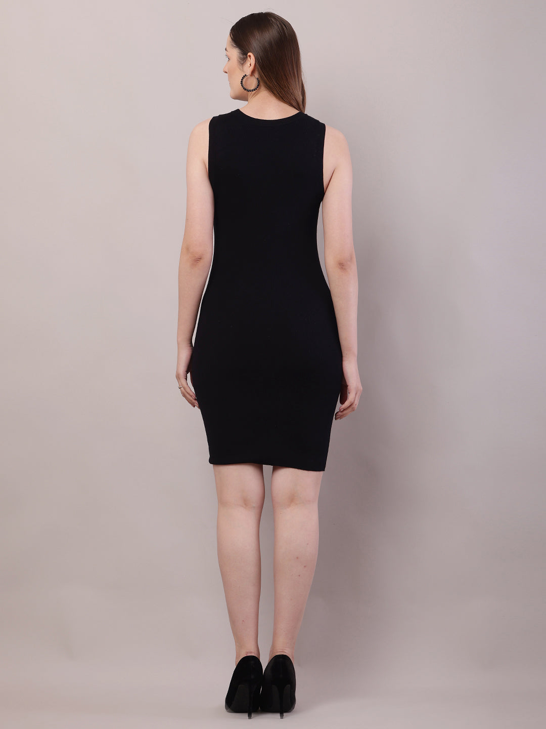 Viscose Sleeveless with Round Neck Black Bodycon Dress