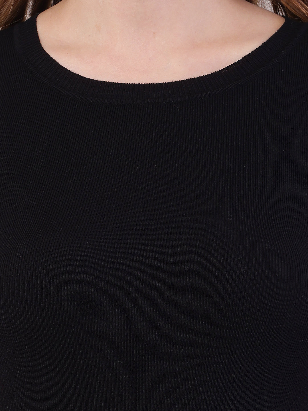 Viscose Sleeveless with Round Neck Black Bodycon Dress