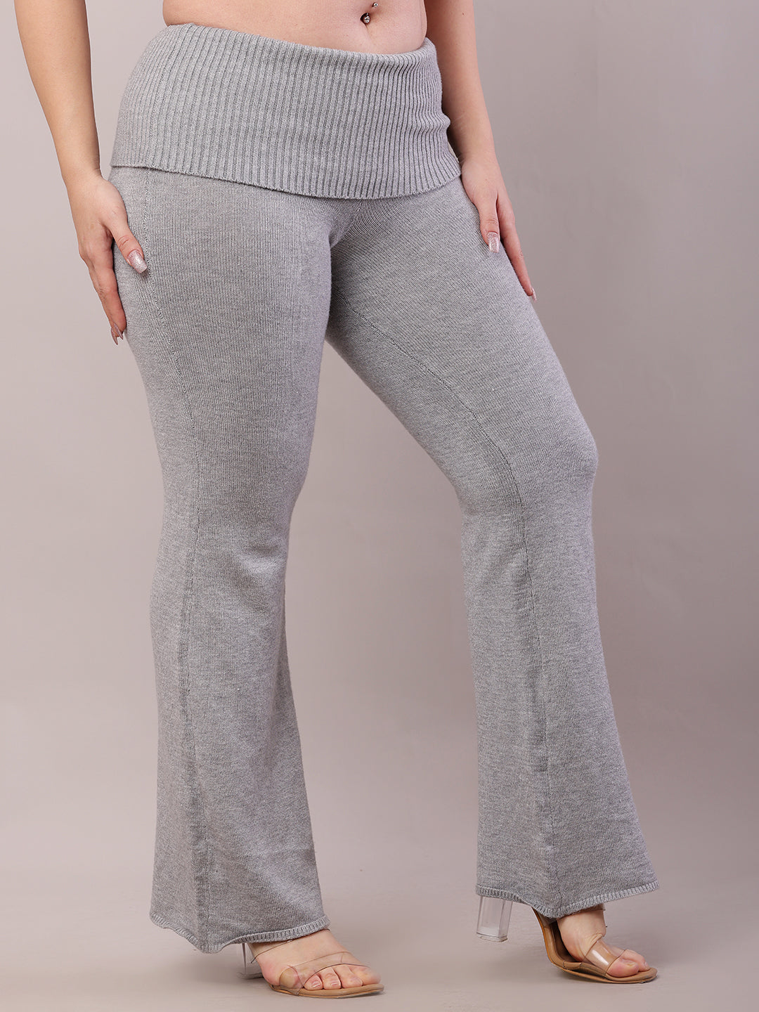 Viscose Elastic with High-waisted Full Length Grey Trouser