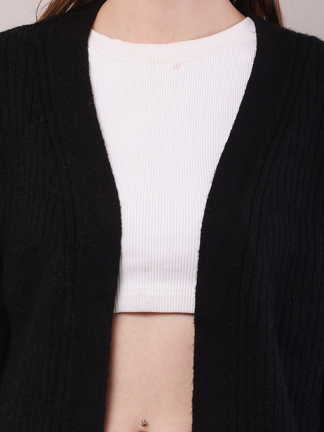 Viscose Full Sleeve with Front open long line Black Shrug