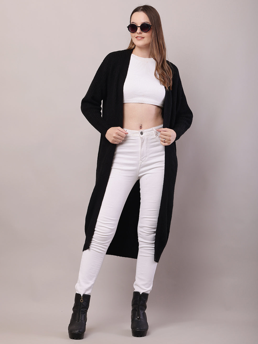 Viscose Full Sleeve with Front open long line Black Shrug