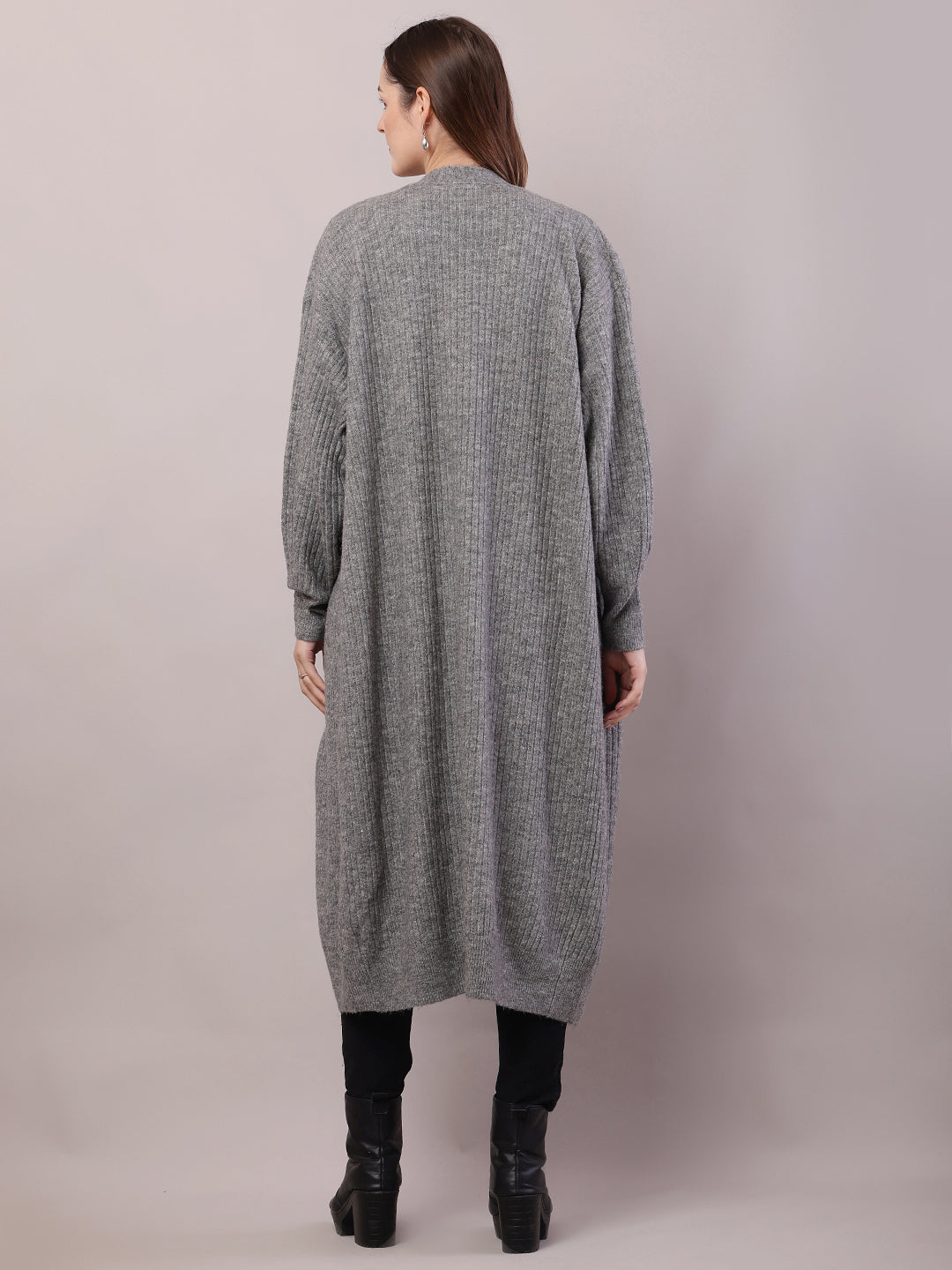 Viscose Full Sleeve with Front open long line Grey Shrug