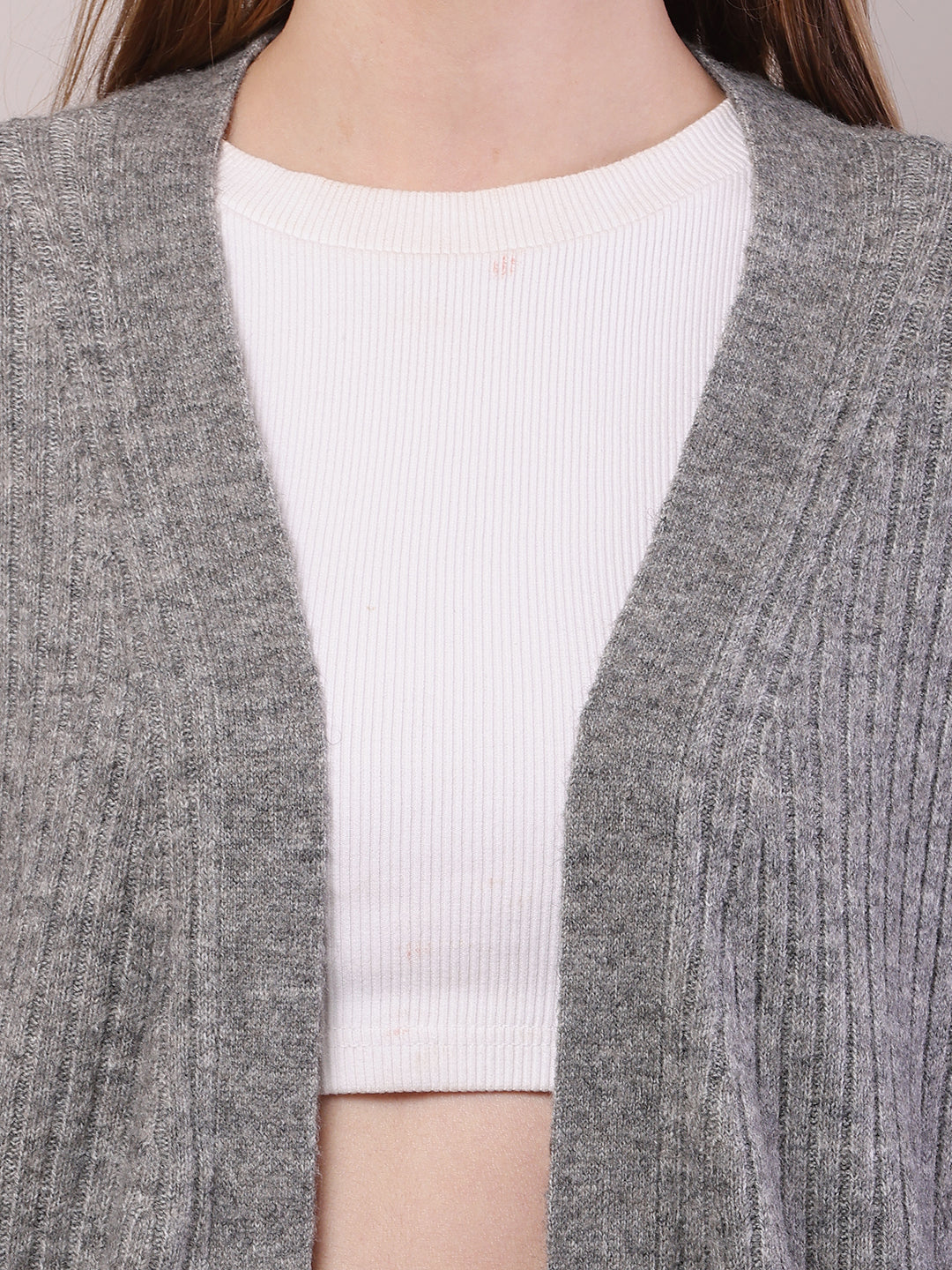 Viscose Full Sleeve with Front open long line Grey Shrug
