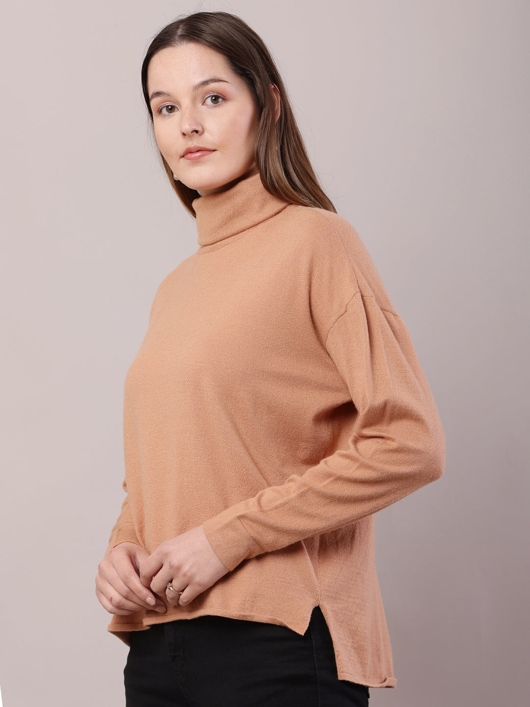 Viscose Full Sleeve with High-Neck Brown Sweater