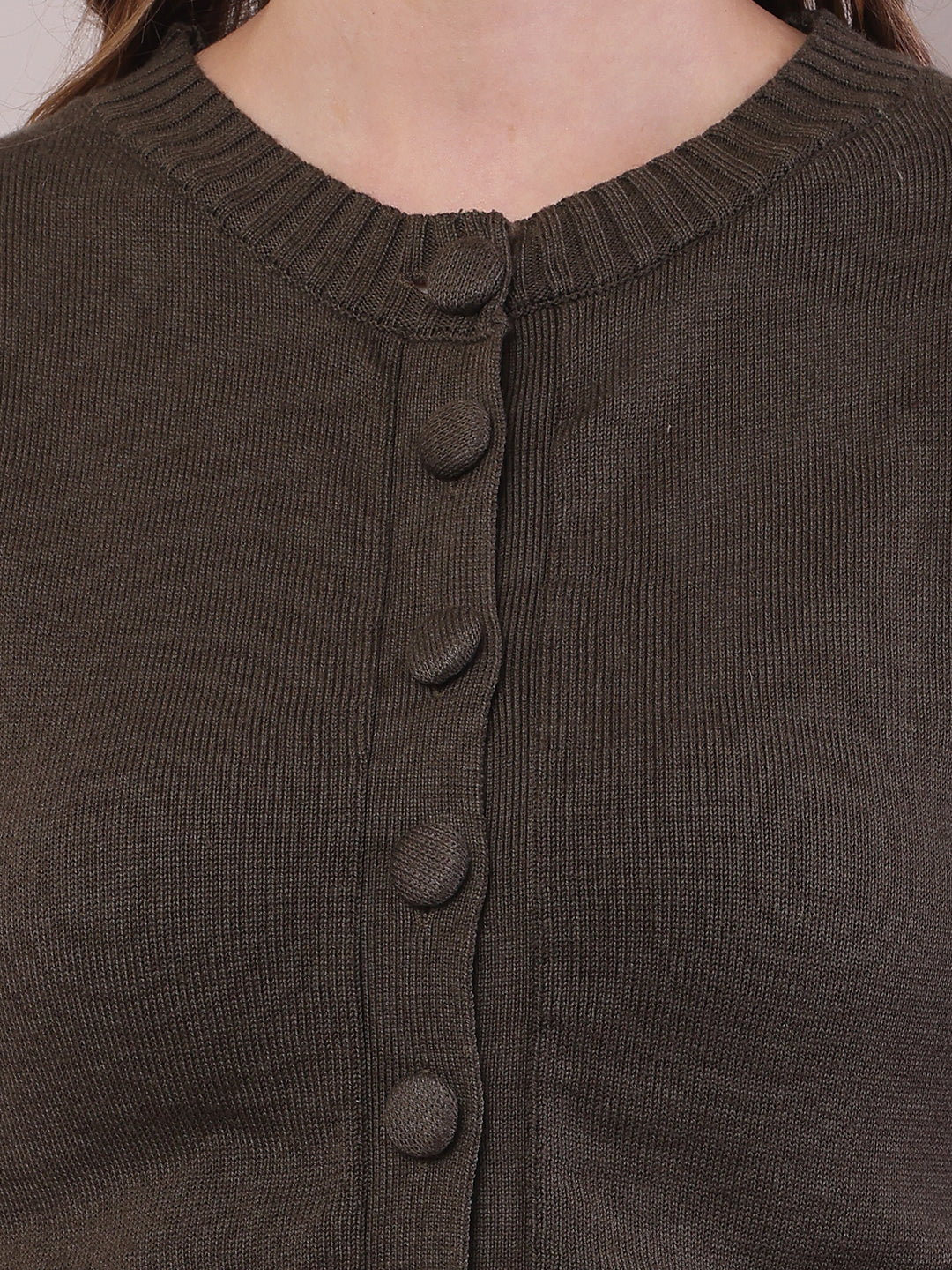 Cotton Full Sleeve with Round Neck Dark Green Cardigan