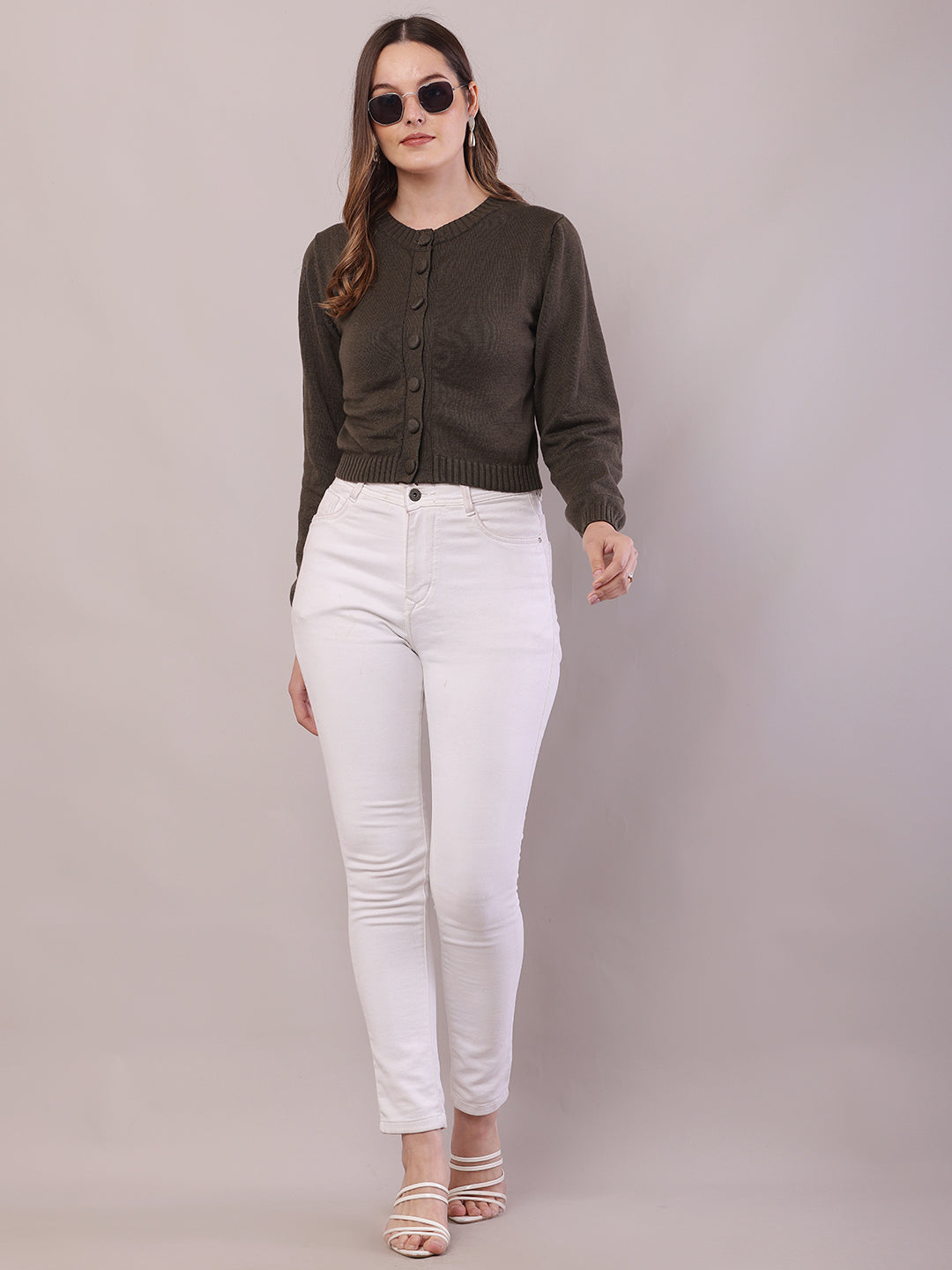 Cotton Full Sleeve with Round Neck Dark Green Cardigan