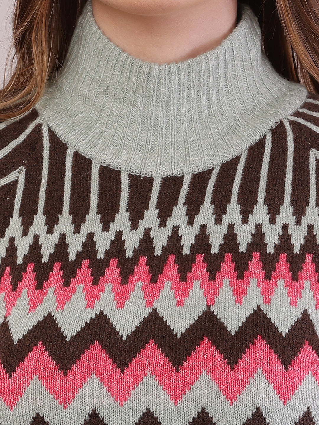 Acrylic Full Sleeve with High-Neck Multicolour Sweater