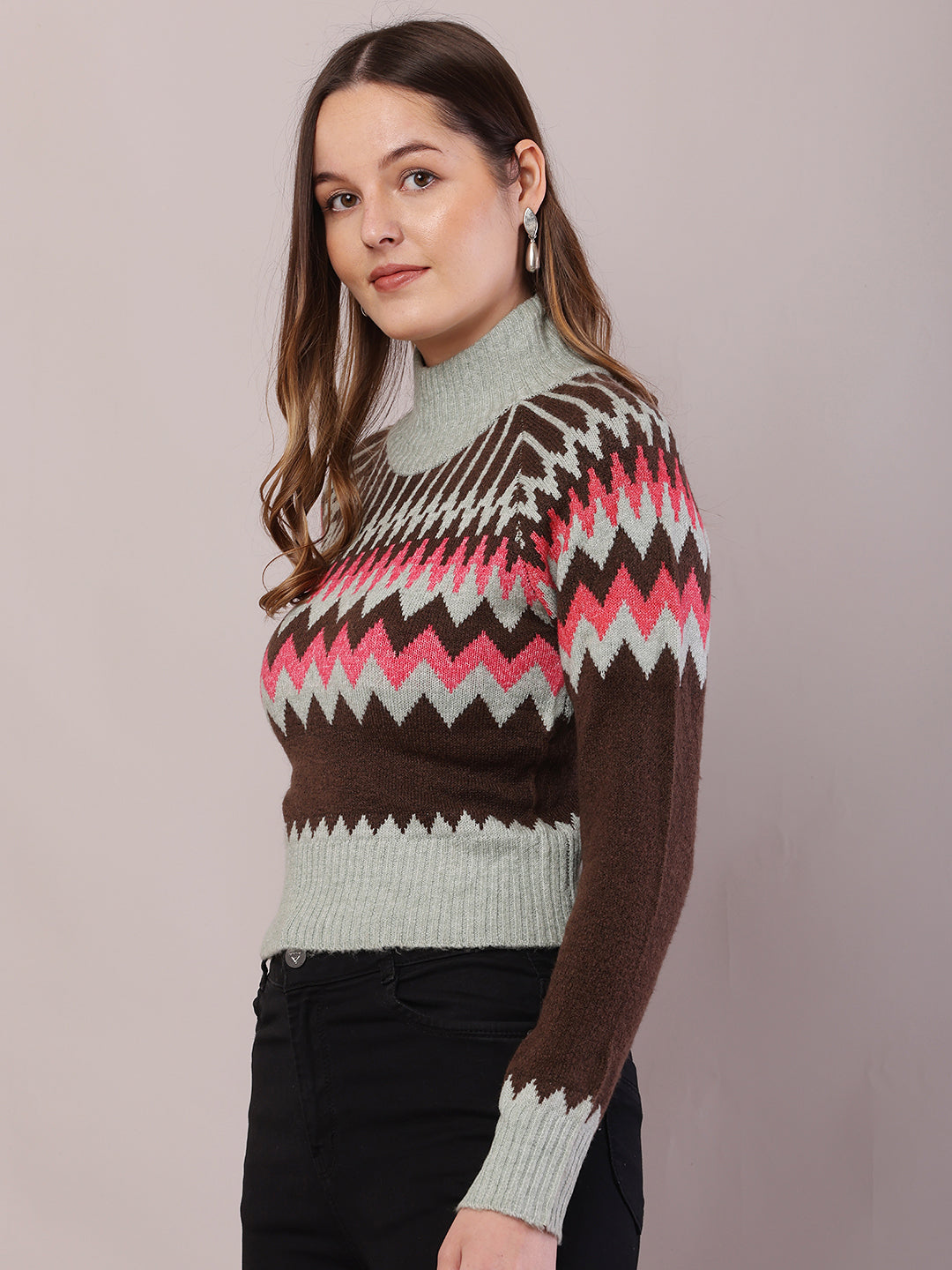 Acrylic Full Sleeve with High-Neck Multicolour Sweater