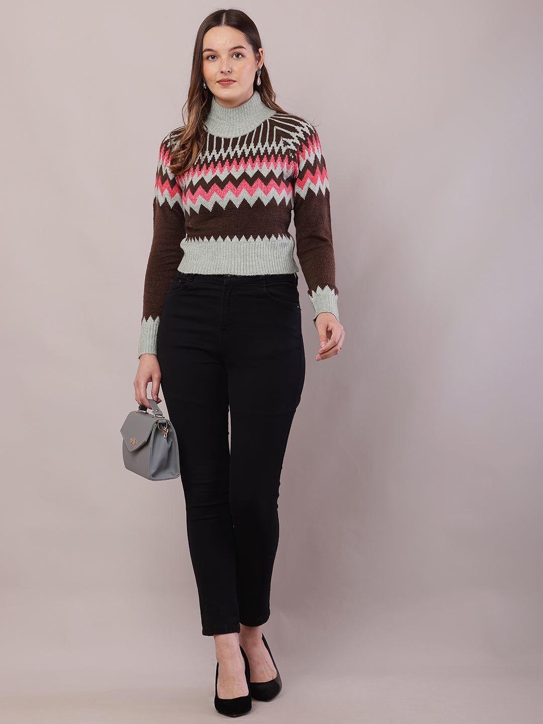 Acrylic Full Sleeve with High-Neck Multicolour Sweater