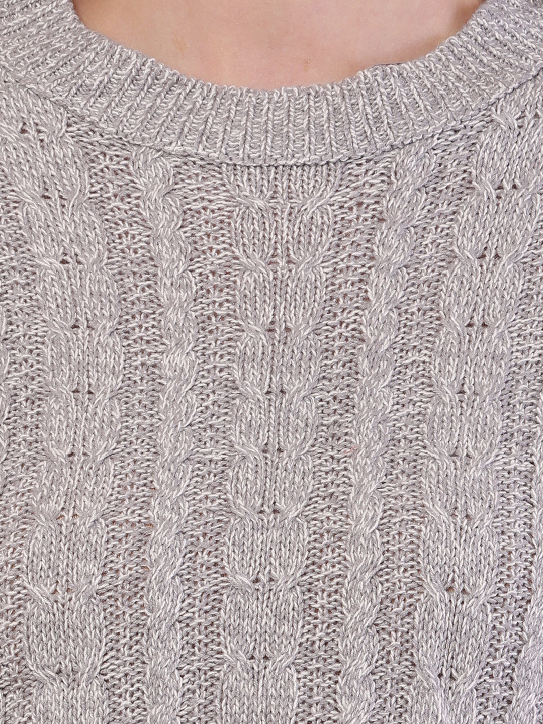 Acrylic Full Sleeve with Round Neck Light Grey Crop Sweater