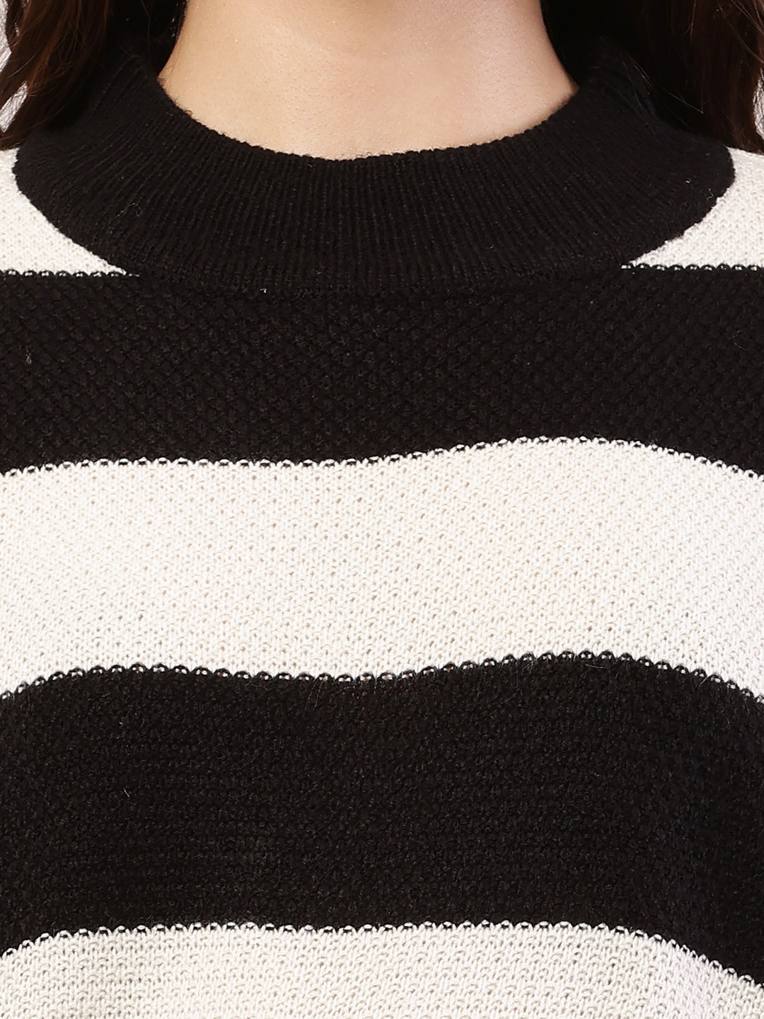 Acrylic Full Sleeve with Turtle Neck Striped Black and White Sweater