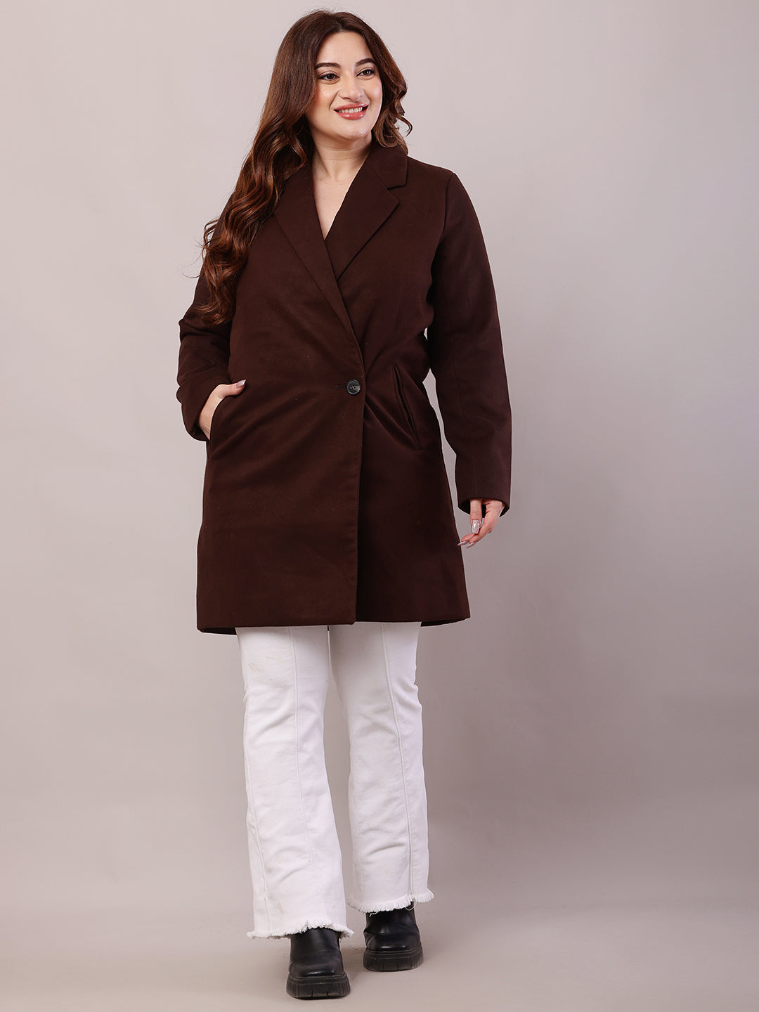 Polyester Full Sleeve with lapel collar winter wears stylish Brown Trench Coat