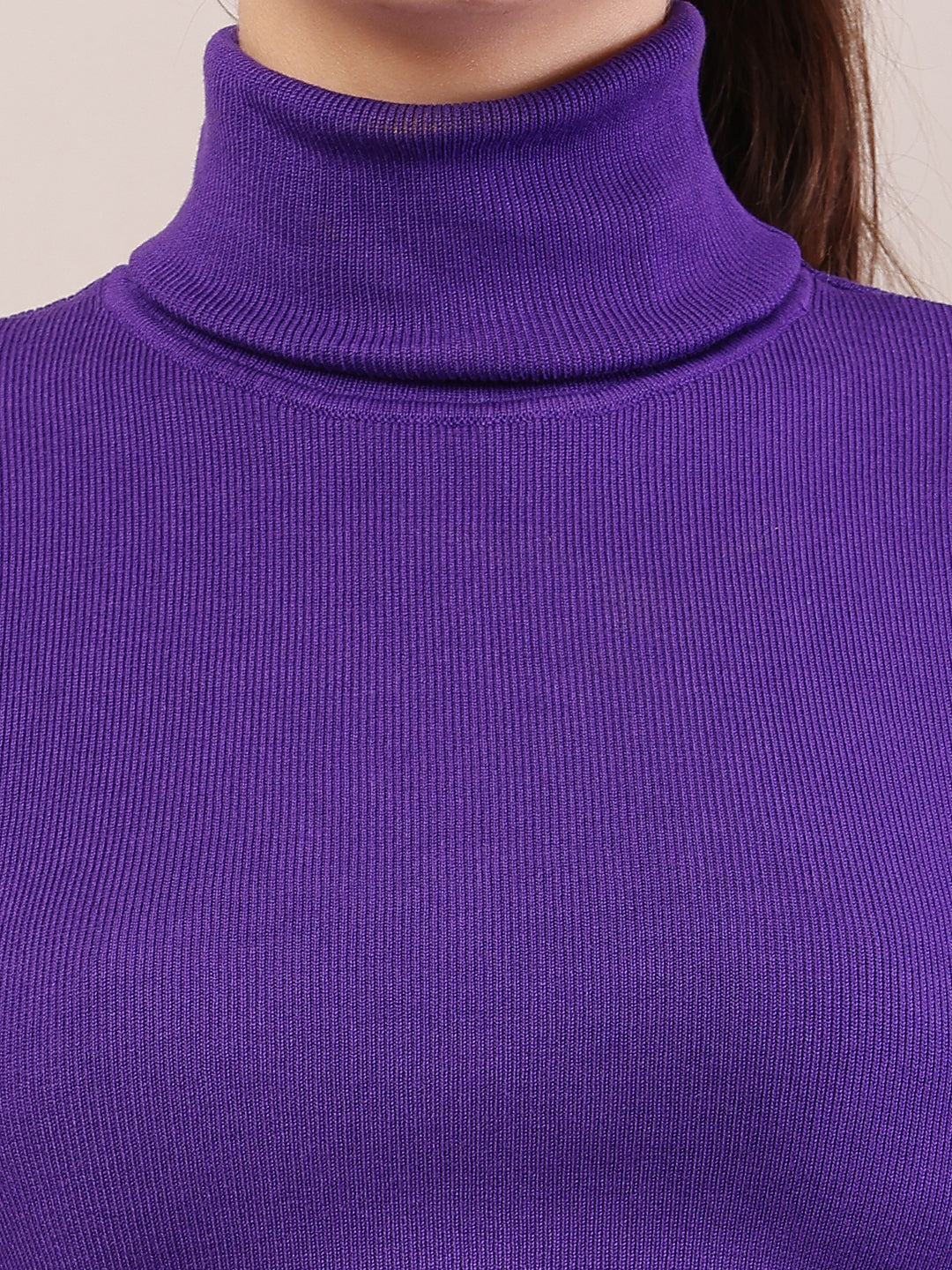 Viscose Full Sleeve with High-Neck Purple Sweater