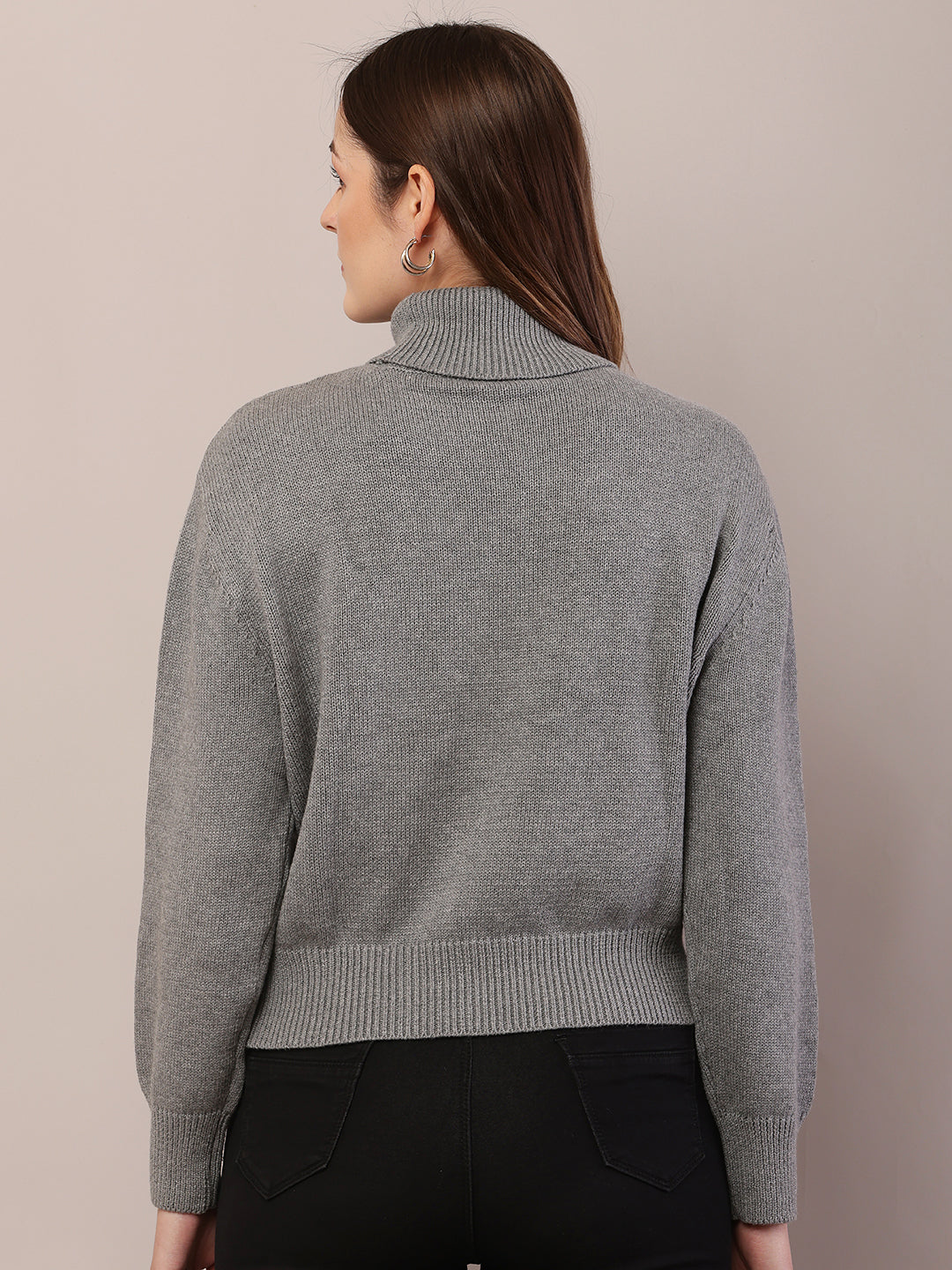 Acrylic Full Sleeve with High-Neck Grey Sweater