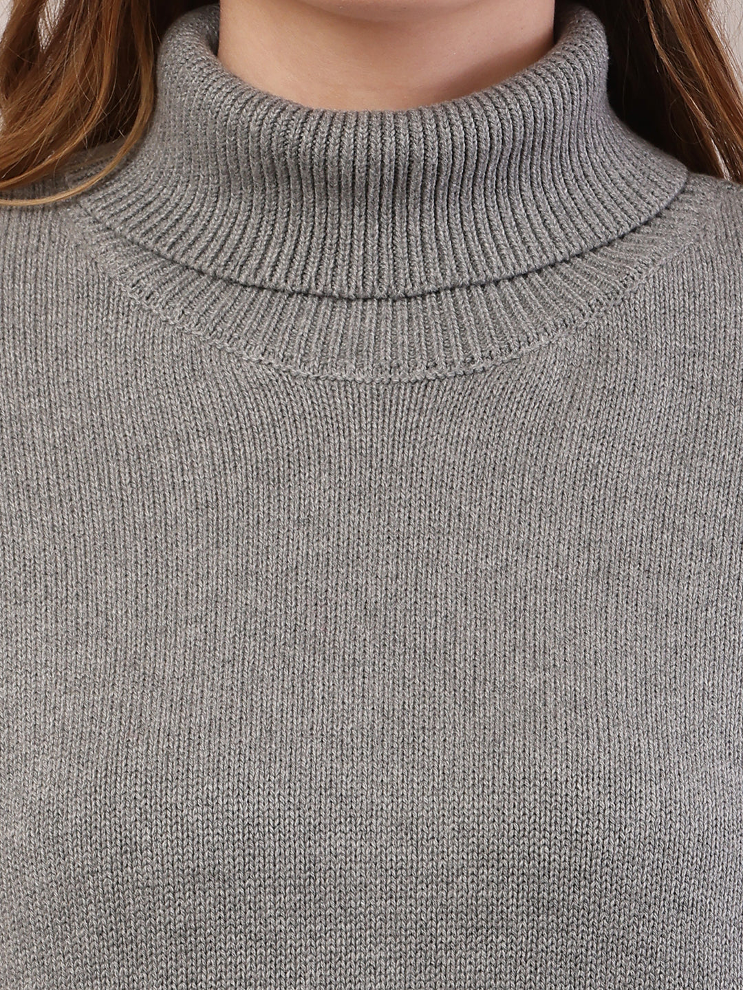 Acrylic Full Sleeve with High-Neck Grey Sweater